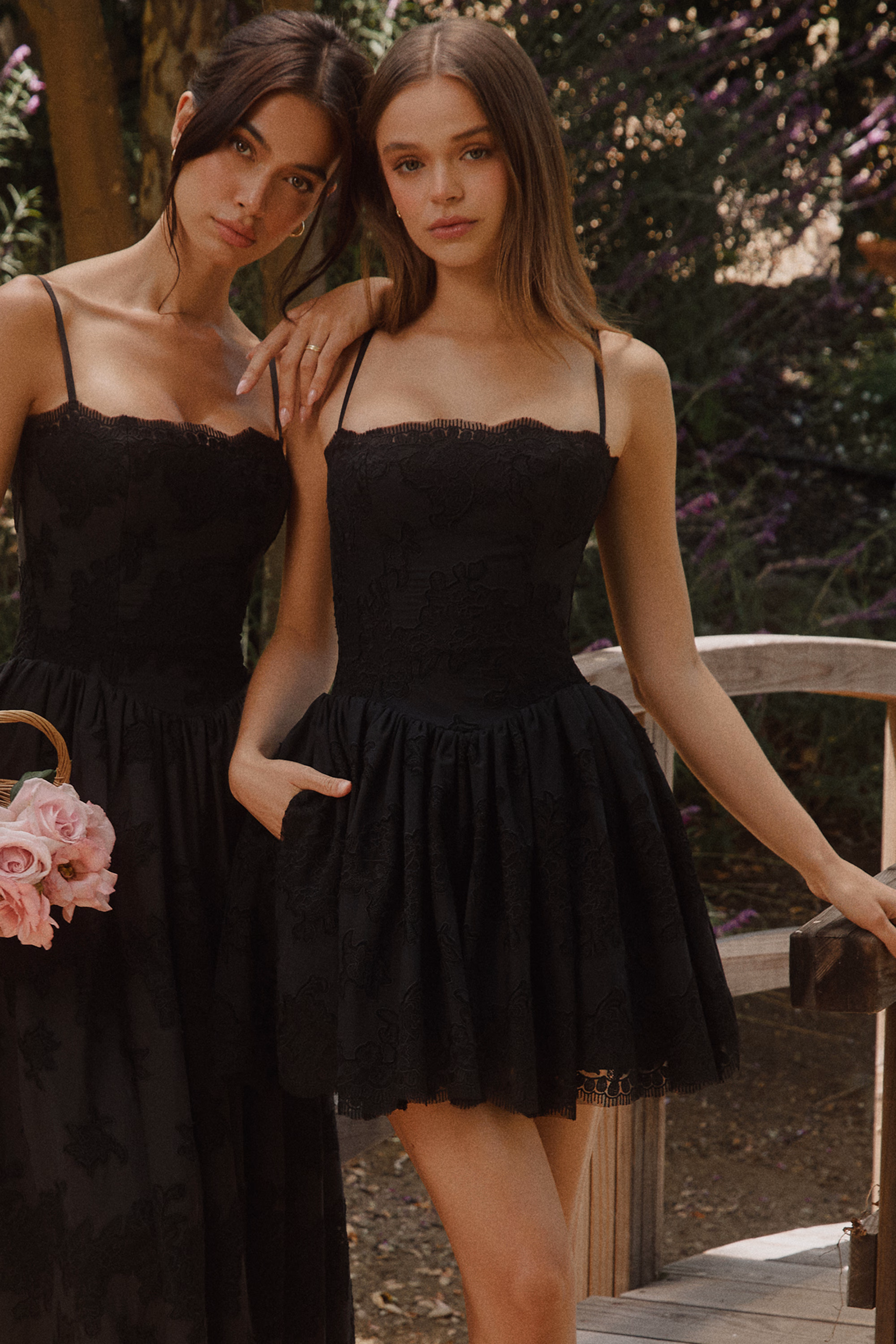 CHLOE Black Custom Lace + Broderie Anglaise Colton Mini Dress