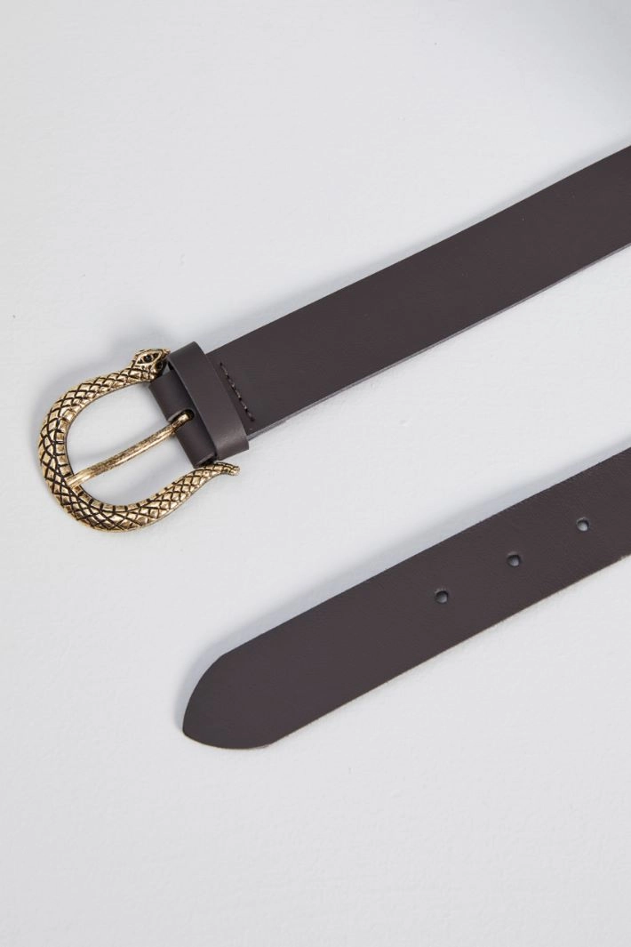 Belt with inlaid buckle - DARK BROWN