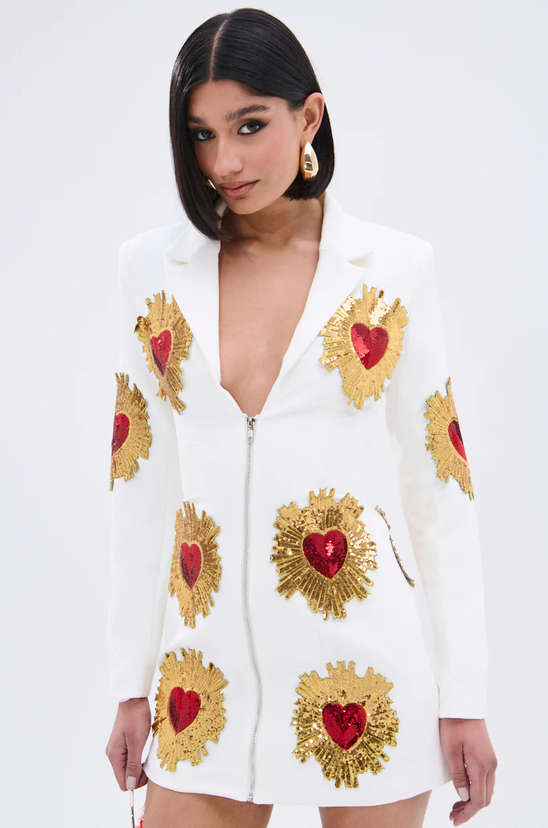 Glistening In Gold Blazer Dress In White