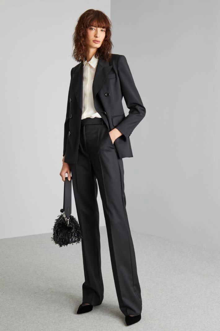 Double-breasted wool blazer - BLACK