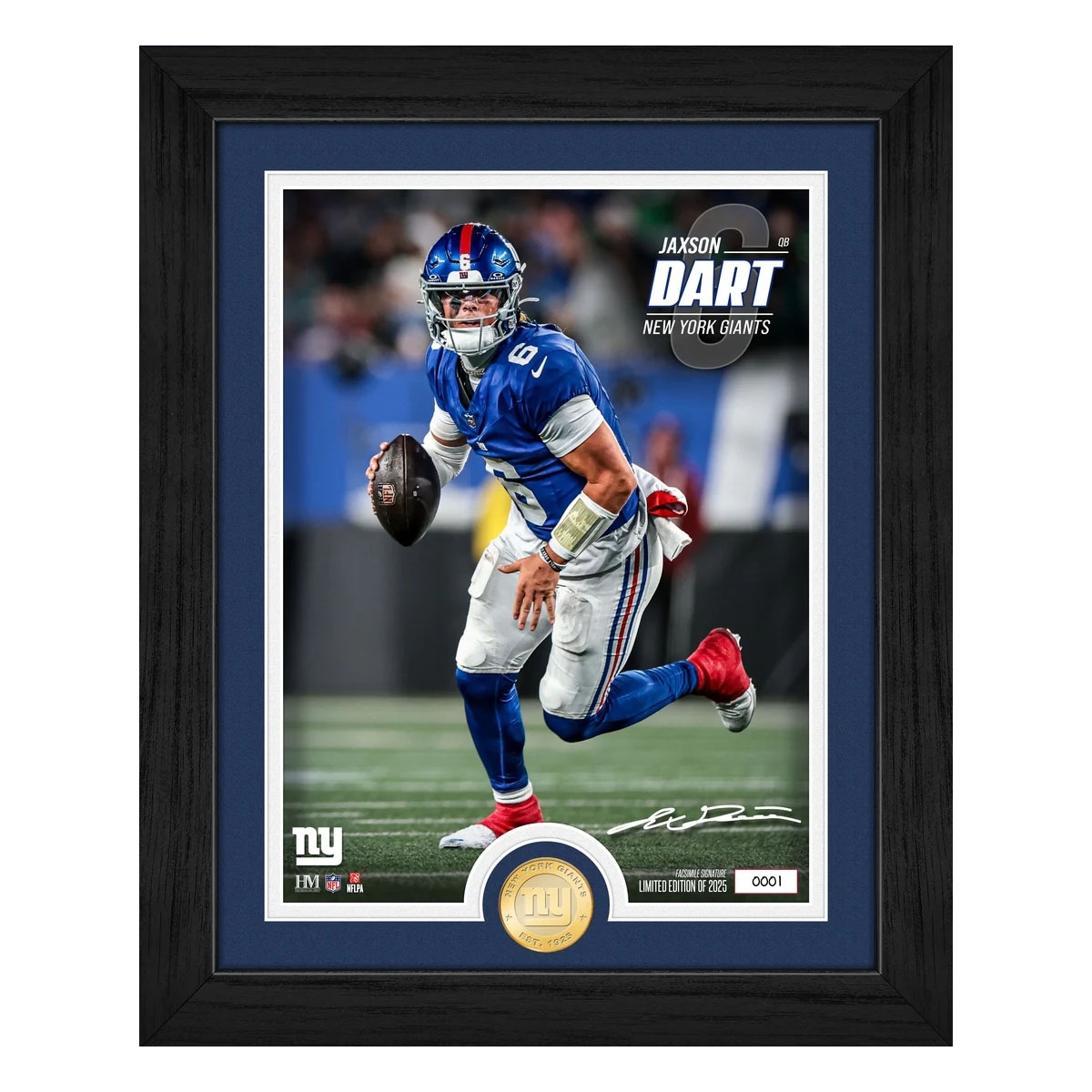 Jaxson Dart New York Giants Rookie Bronze Coin Framed NFL Photo