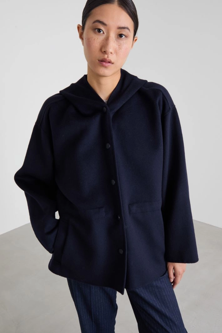 Short coat with hood - NIGHT BLUE