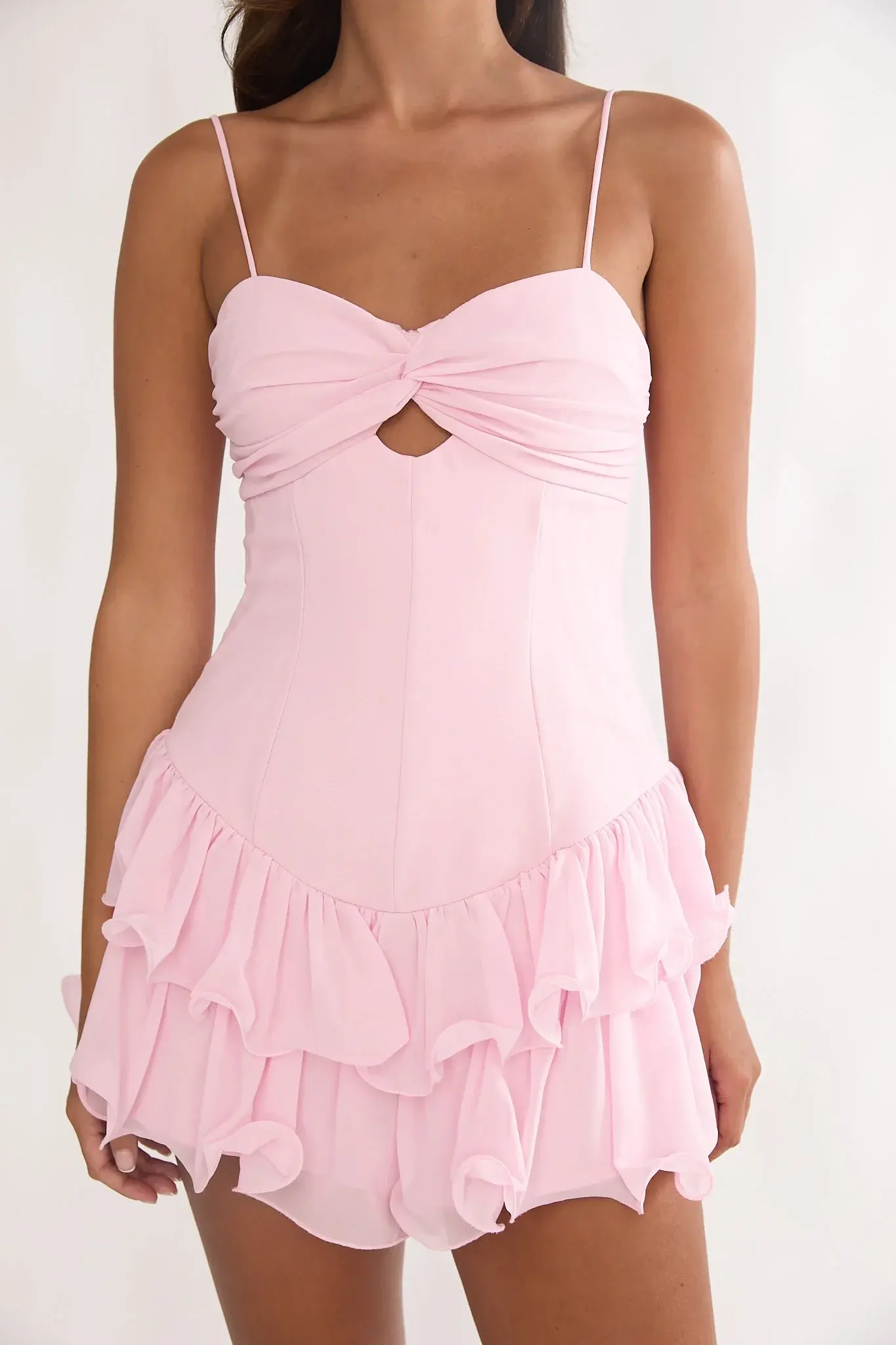 Heartstring Layered Hem Mini Dress Pink