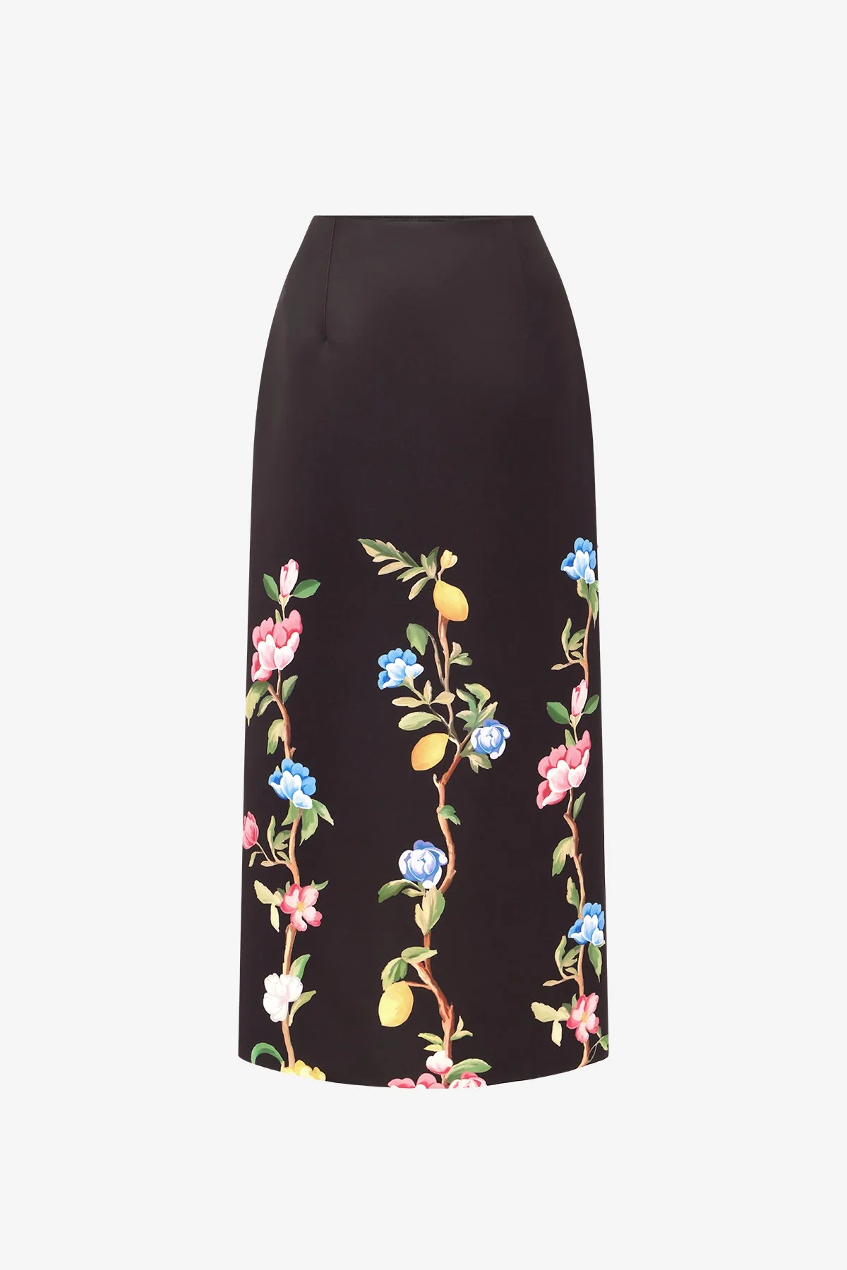 Quinn Midi Skirt - Lemon Vine Print in Ebony
