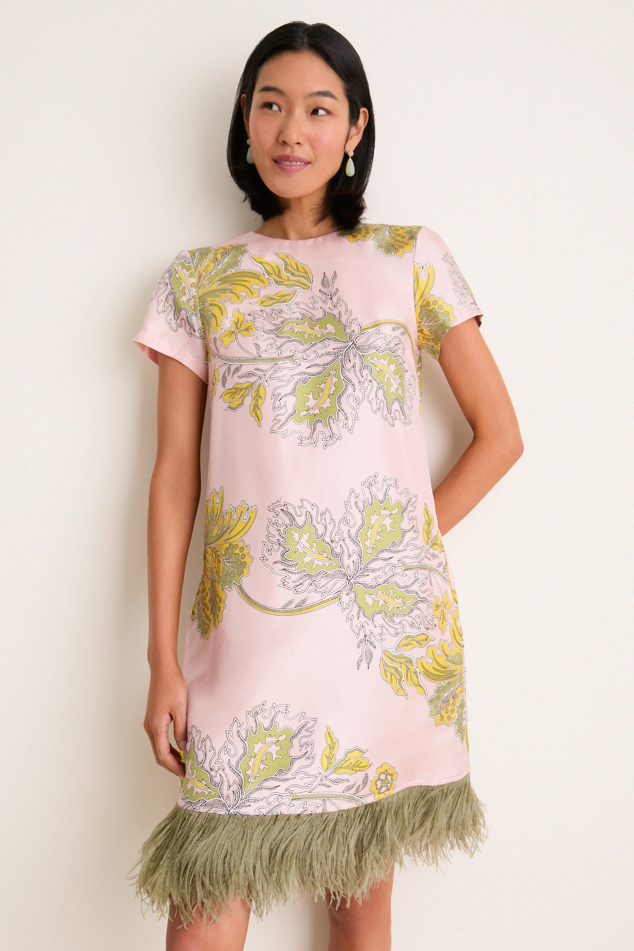 Swathe Mini Swing Dress with Feathers