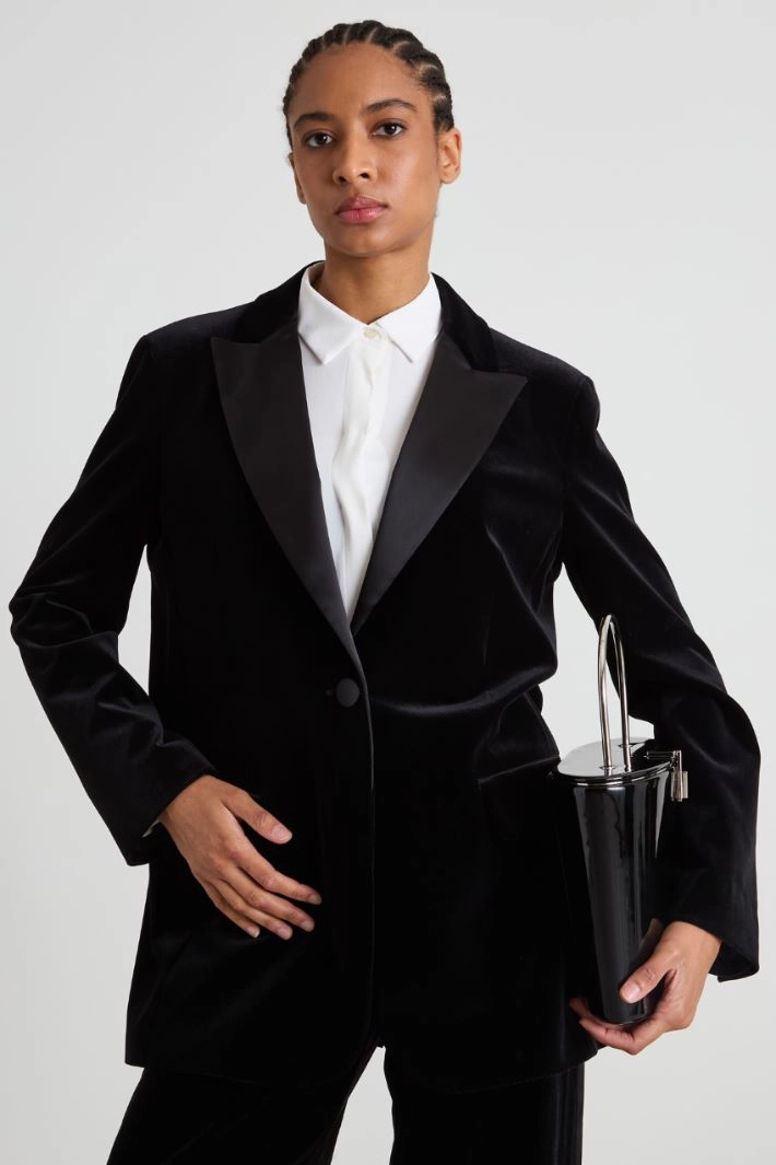 Velvet-jersey tuxedo blazer - BLACK