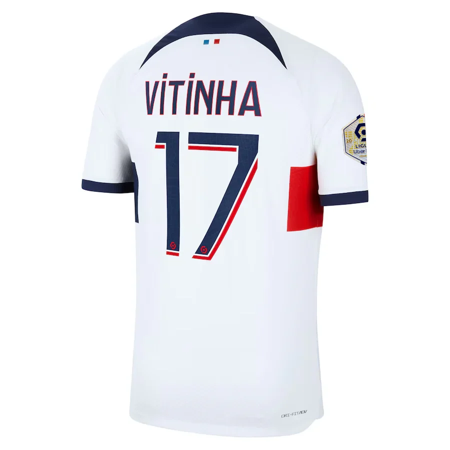 Paris Saint-Germain Authentic Vitinha Match Vaporknit Away Jersey w/ Ligue 1 Patch 23/24 (White/Midnight Navy)