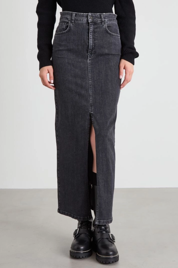 Long denim skirt - BLACK