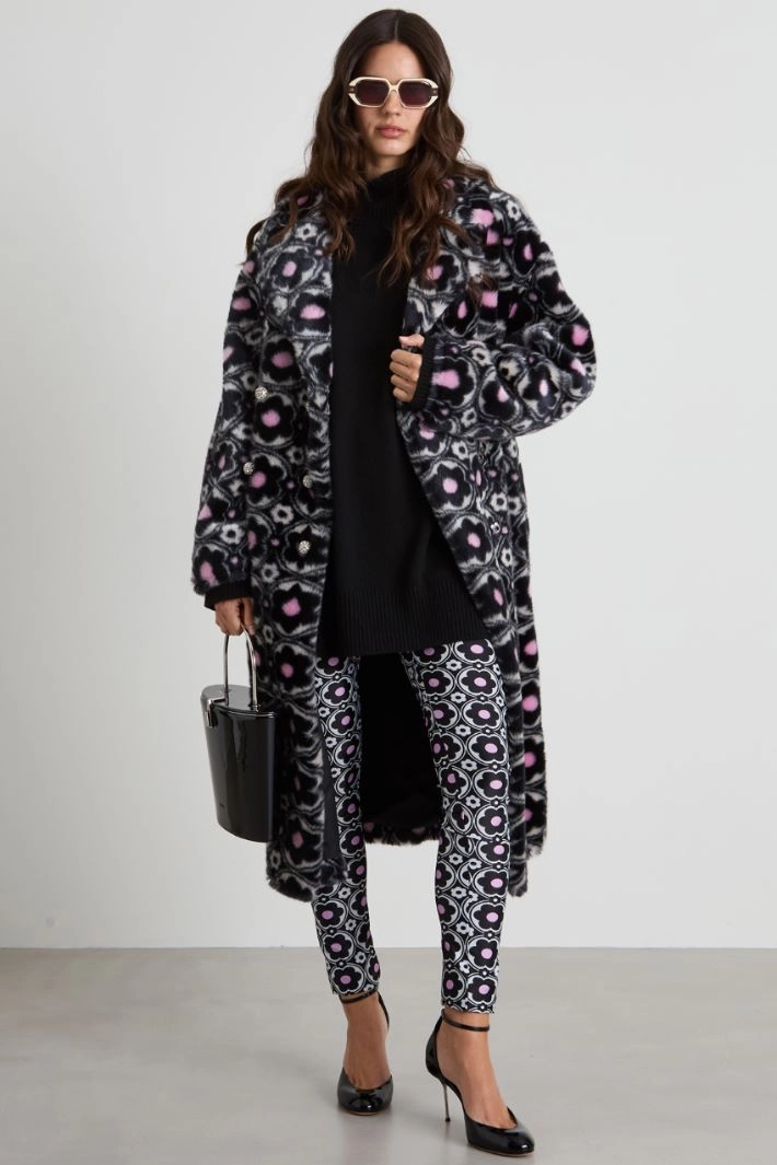 Oversized patterned coat - WHITE BLACK