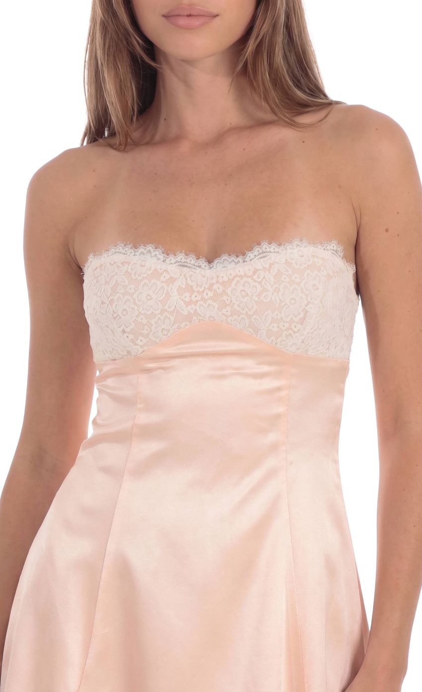 Lace Bust Mini Satin Dress in Peach