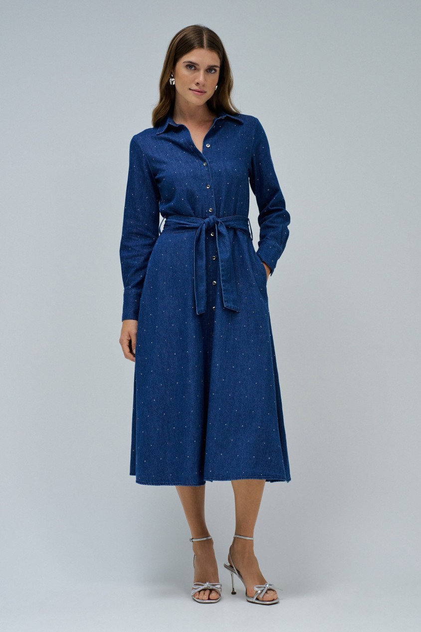SHIRT DRESS IN DENIM WITH SPARKLES