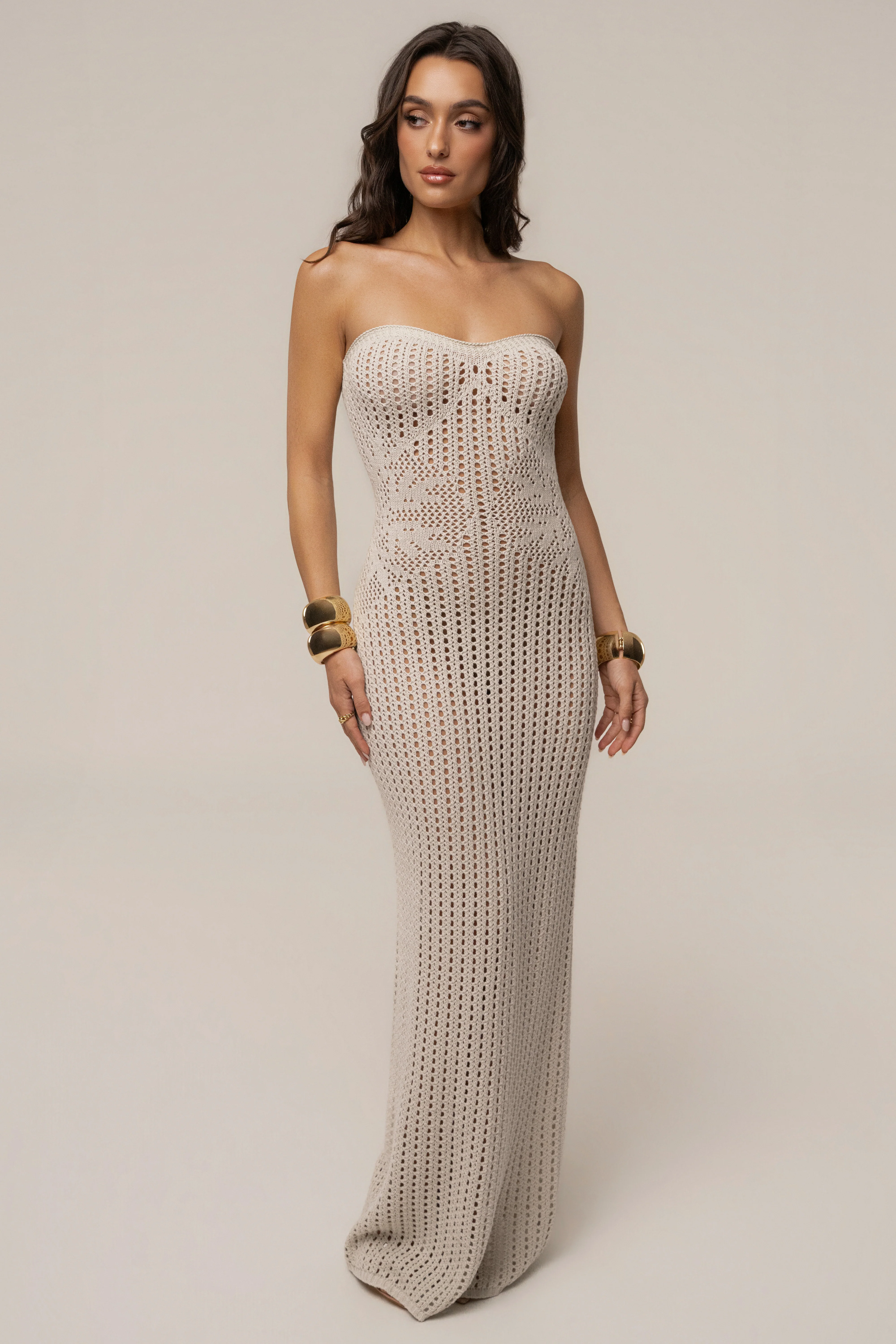 Cream Camila Crochet Maxi Dress