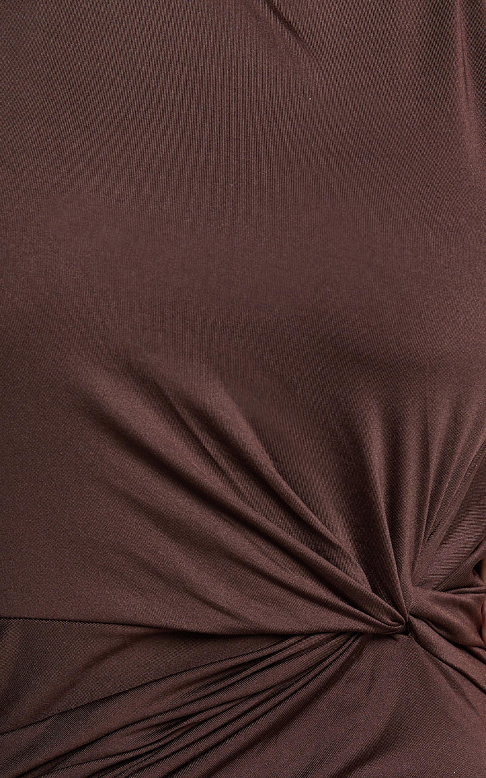 Olenna Midi Dress - Halter Neck Twist Detail Tie Back Dress in Chocolate