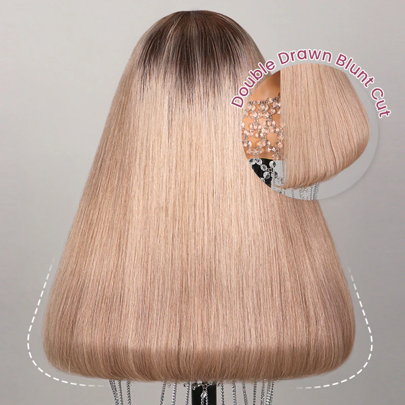 Ophirawig 6x5 invisible knots Glueless Ash Blonde Ombre Colored Wig Straight Bob Wig Pre-cut Lace Beginner Friendly