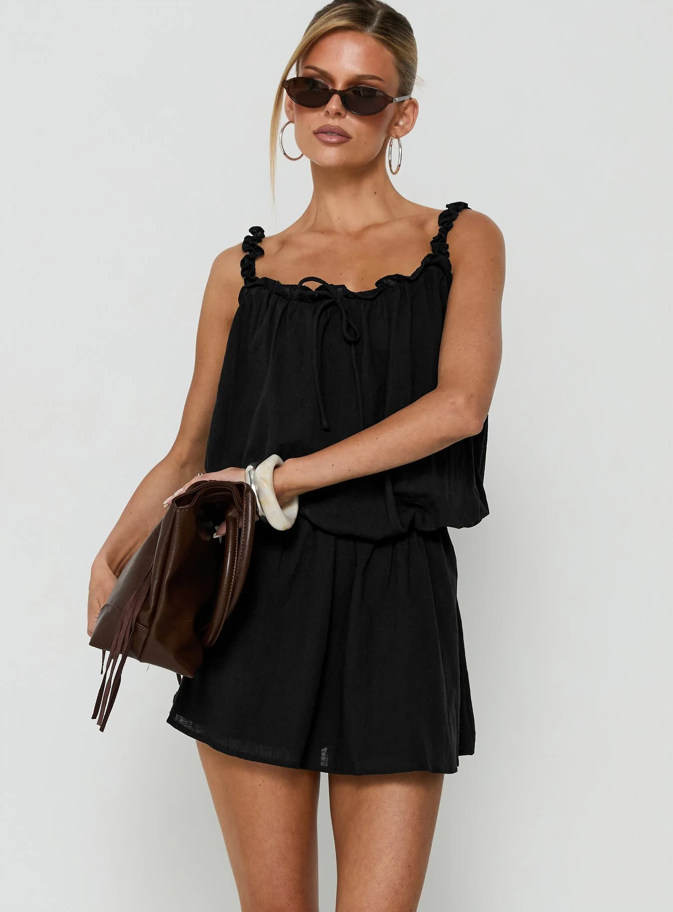Real Charm Tiered Babydoll Mini Dress Black