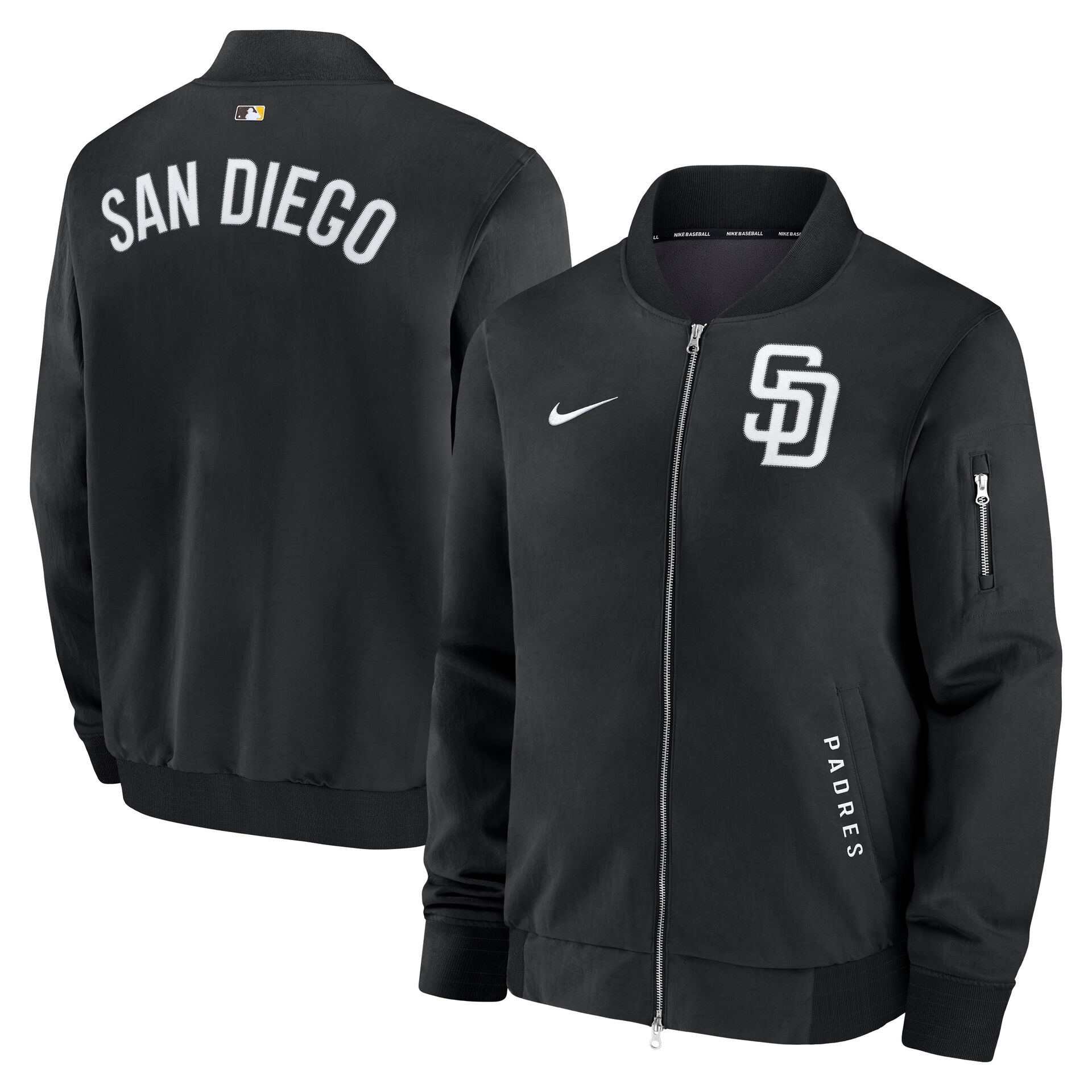 San Diego Padres 2026 MLB Authentic Dugout Bomber Jacket Black
