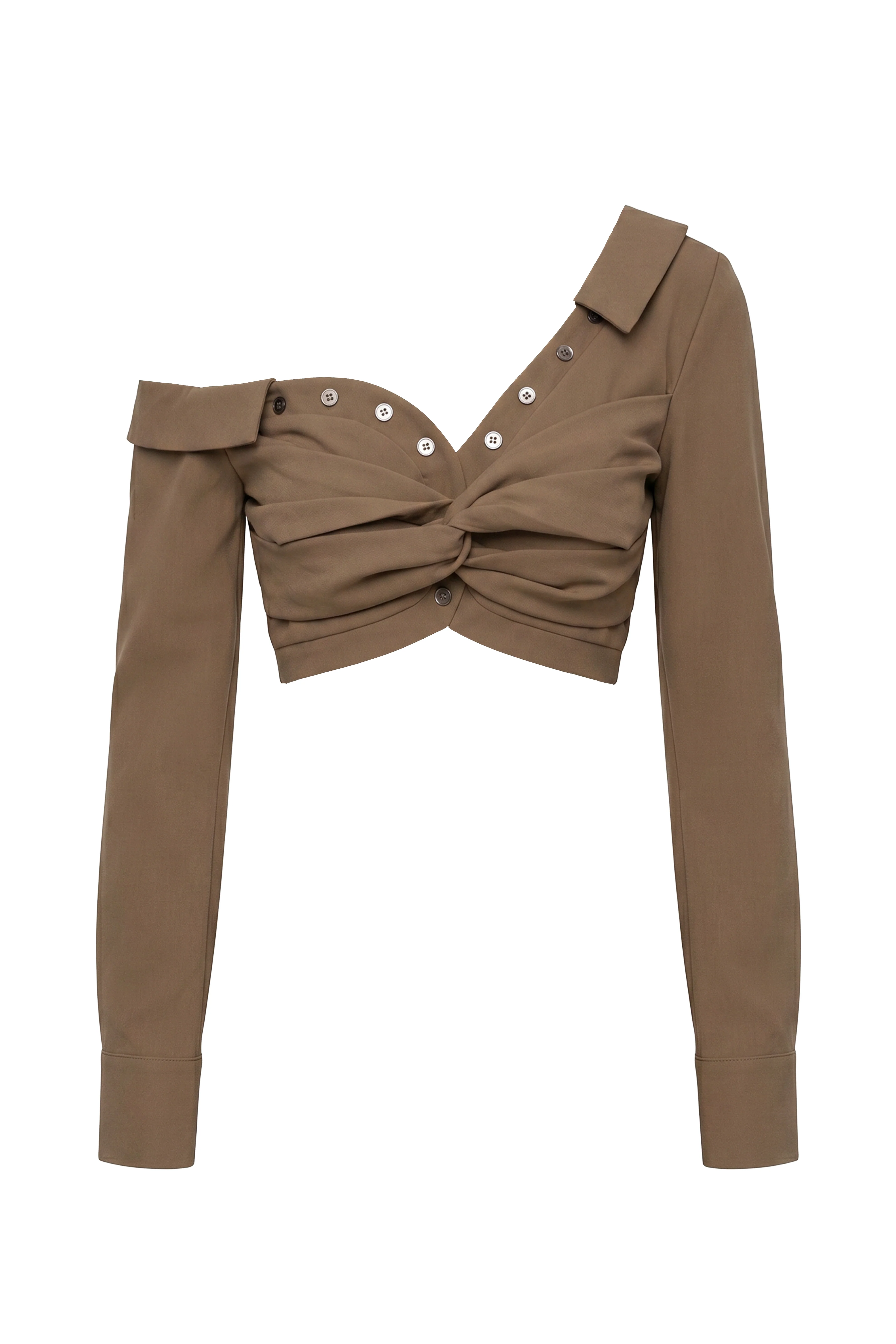Olive Off-Shoulder Twist Crop Top