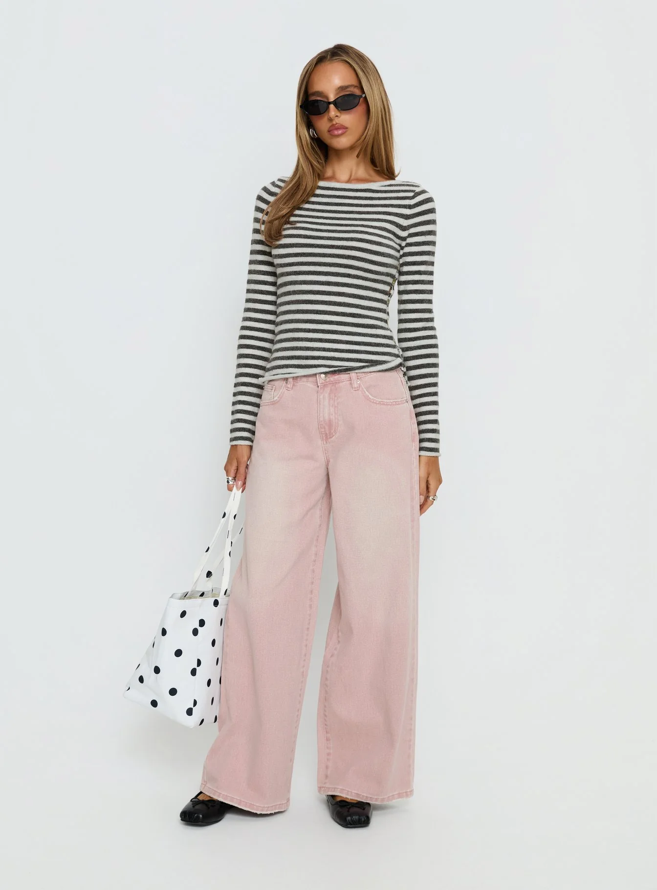 Annalyse Long Sleeve Button Detail Top Stripe