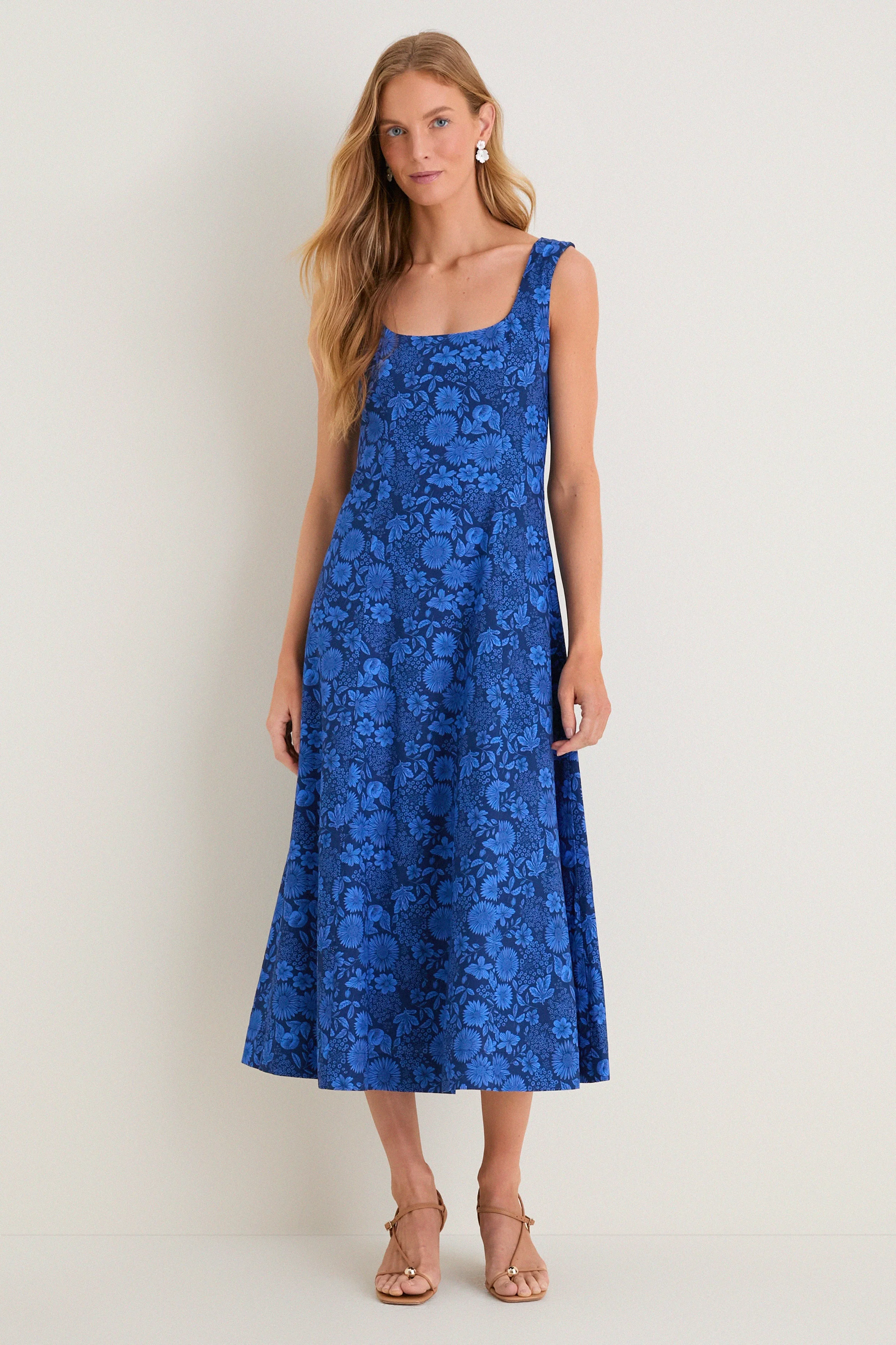 Cobalt Blue Dahlia Floral Catie Dress