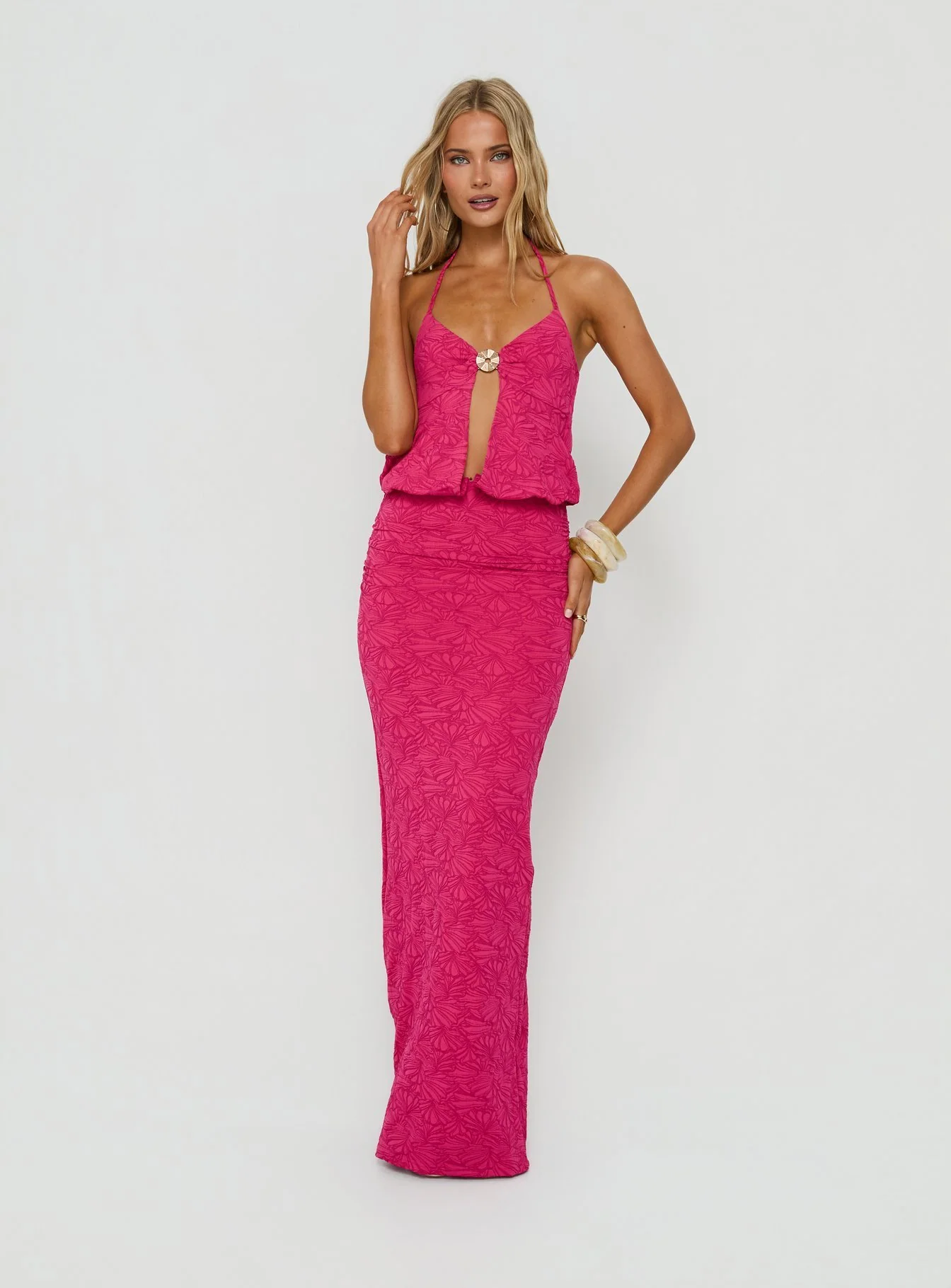 Sungold Halter Maxi Dress Gin Fizz