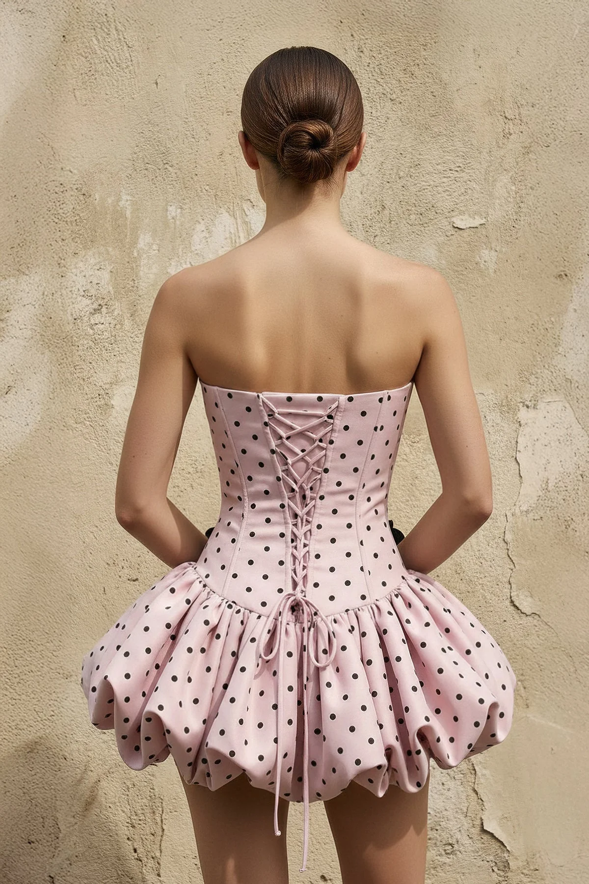 Polka Dot Mini Dress With Floral in Pink