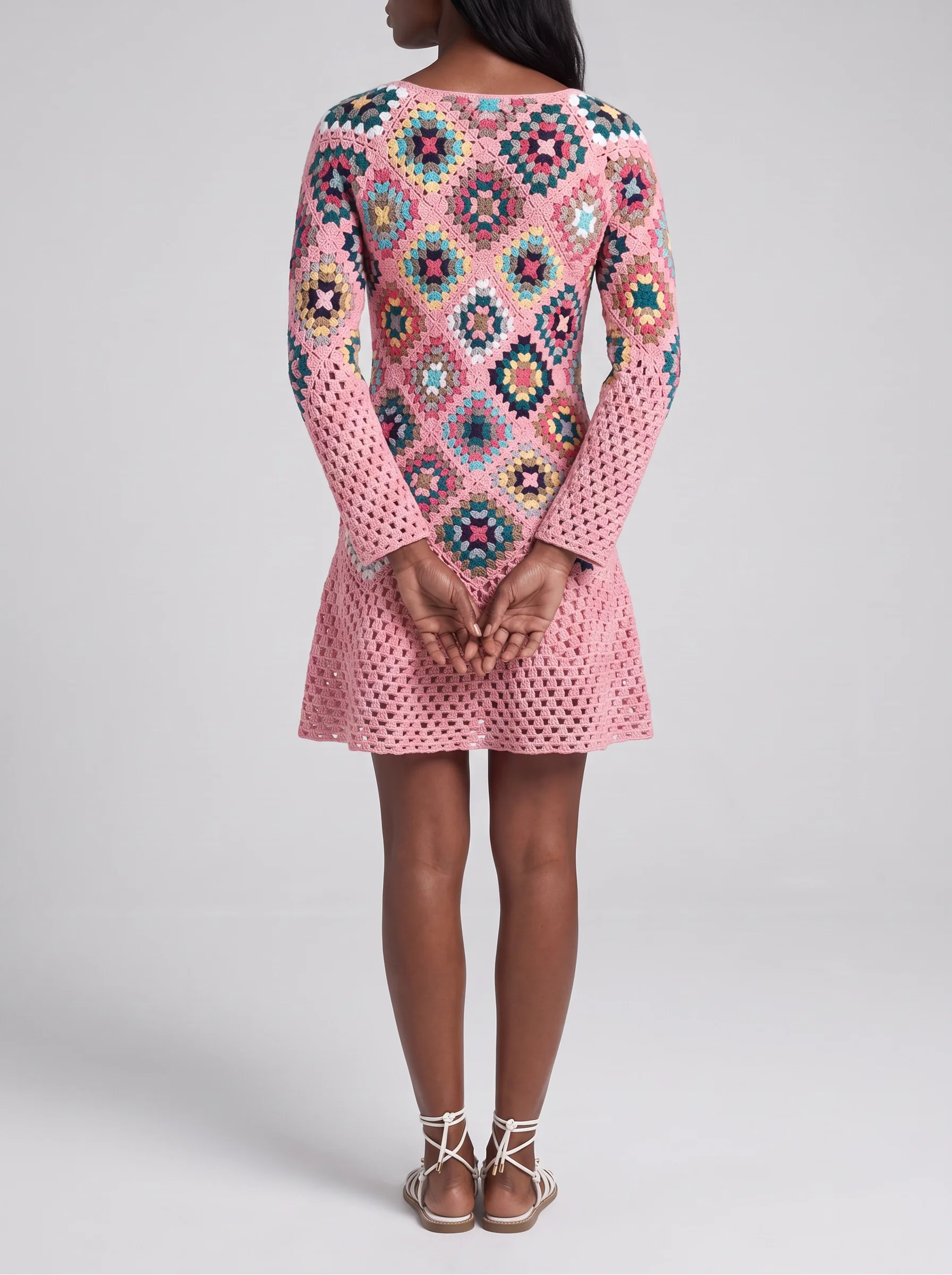 Spring Pink Crochet Dress