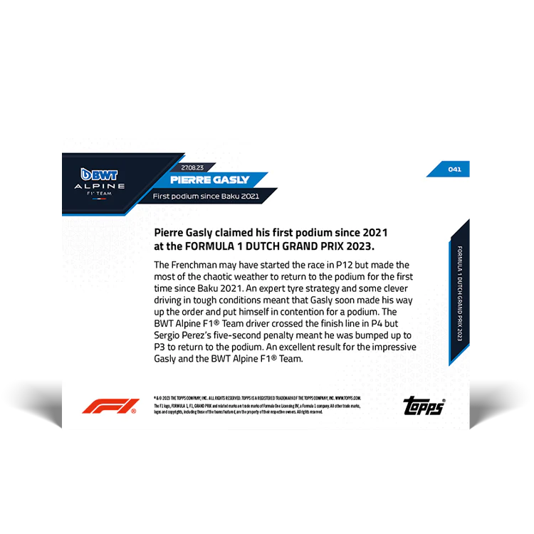 Topps UK - Pierre Gasly - First podium since Baku 2021 - F1 TOPPS NOW® Card #41