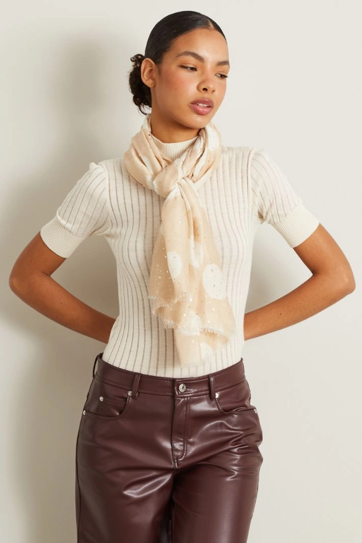 Polka-dot scarf with lurex print - BEIGE