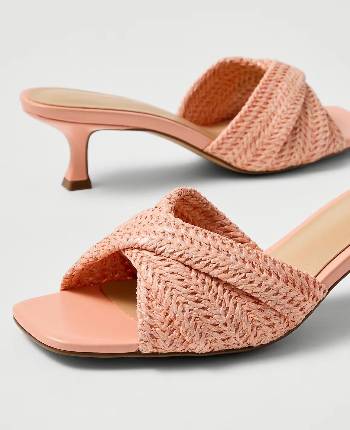 Straw Kitten Heel Mule Sandal - Rose Veil