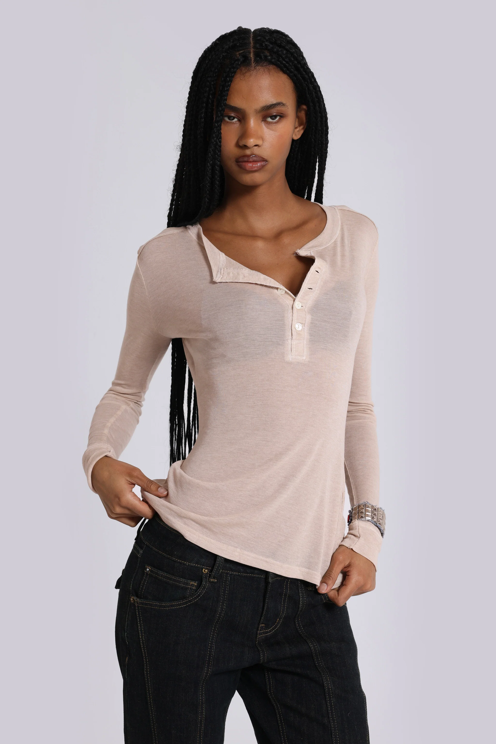 Oatmeal Haze Henley Top