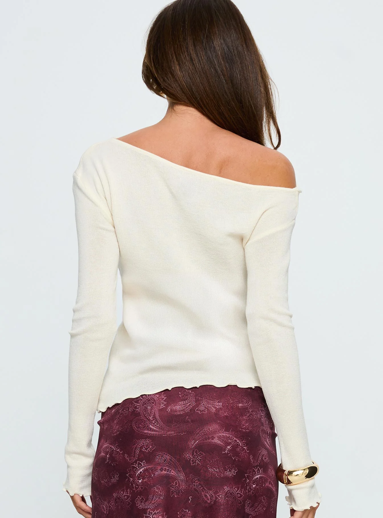 Monna Wide Neck Long Sleeve Top Cream