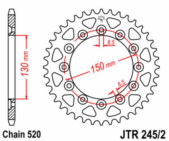 Couronne JT. acier standard 245/2 - 520Ref : JTC00064A / 1075002001