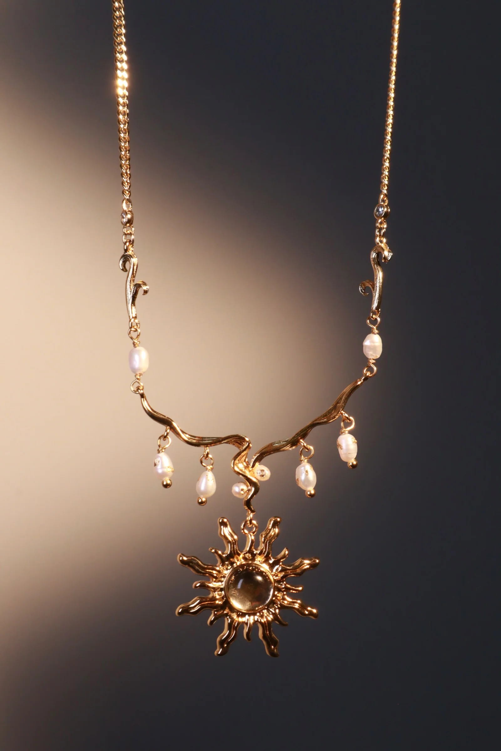 18K Real Gold Plated White Opal Sun Pearls Necklace