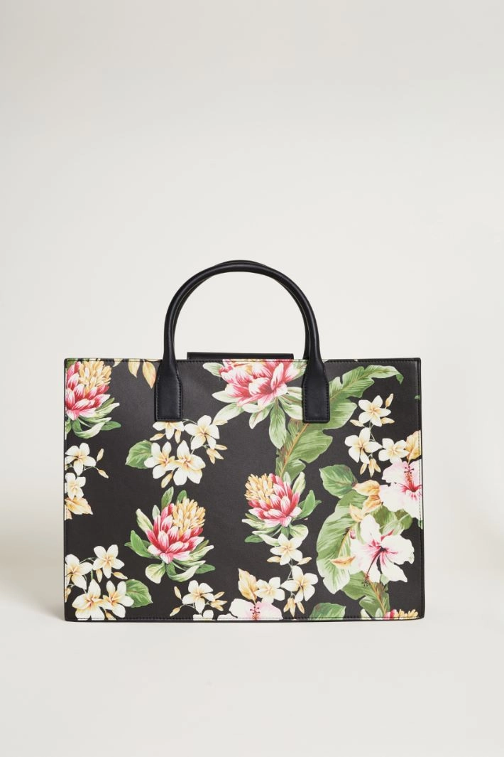 Coated fabric tote bag - BLACK PINK GREEN