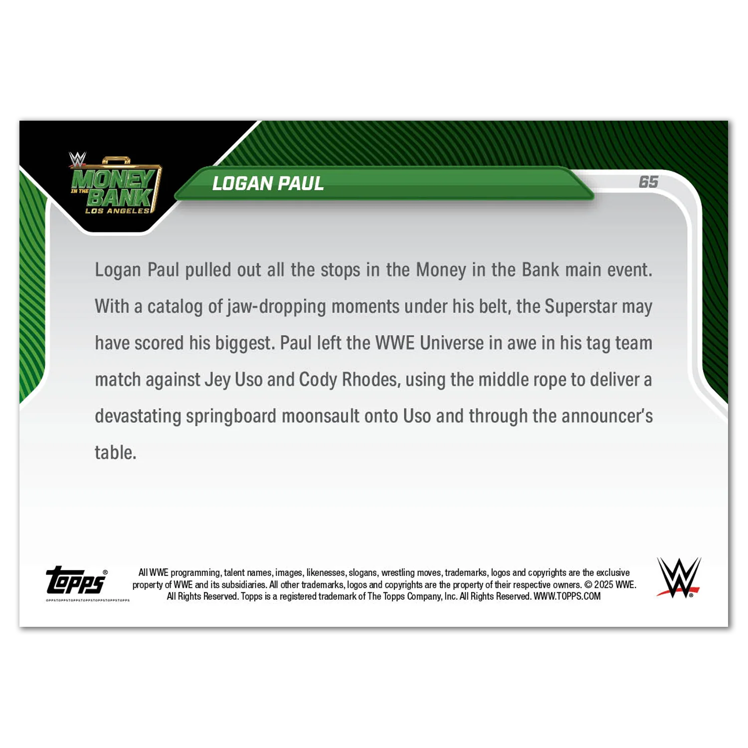 Logan Paul - 2025 WWE Topps NOW® - Card 65