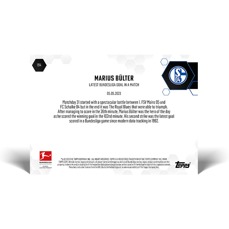 Topps UK - Latest Bundesliga goal in a match - Bundesliga TOPPS NOW® Card #194