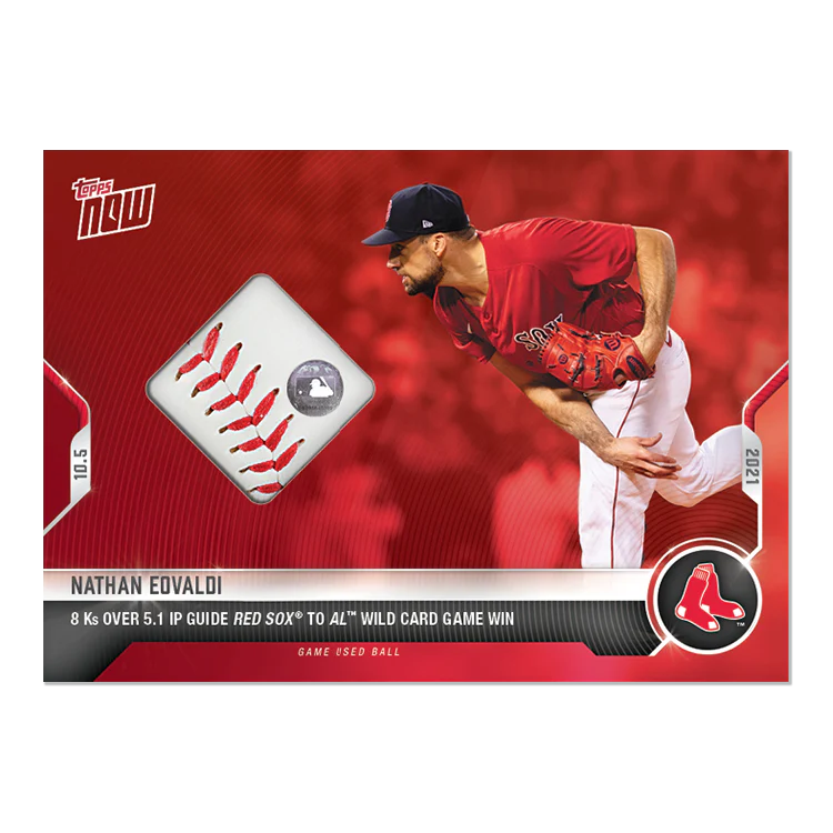Game-used Ball Relic # to 10 - Nathan Eovaldi - 2021 MLB TOPPS NOW® Card 912A