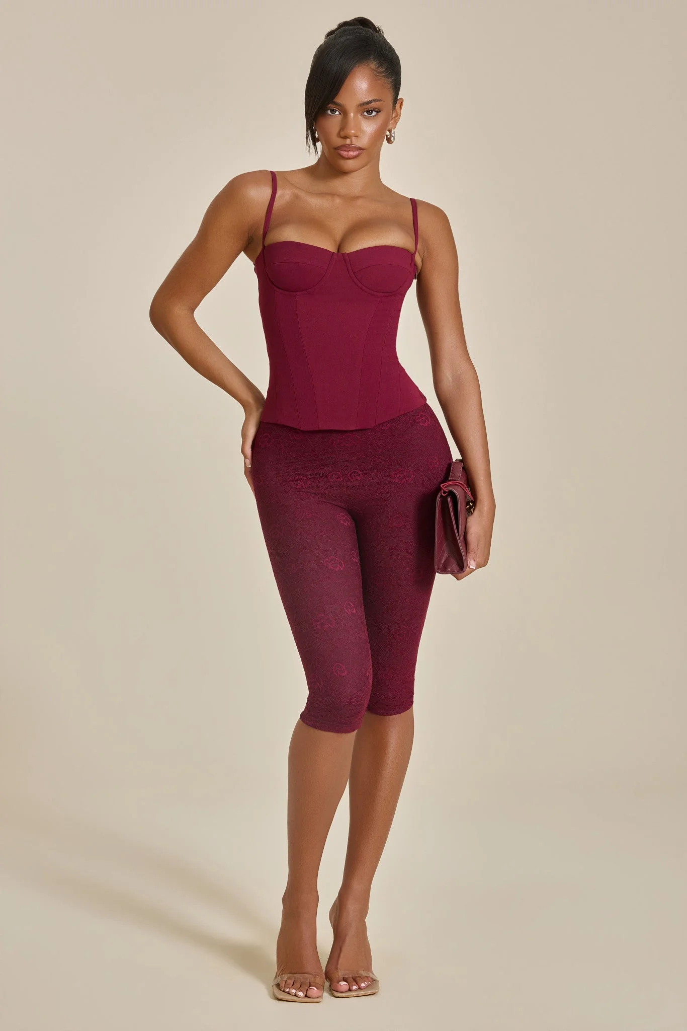 The Everly Lace Up Corset Top in Wine