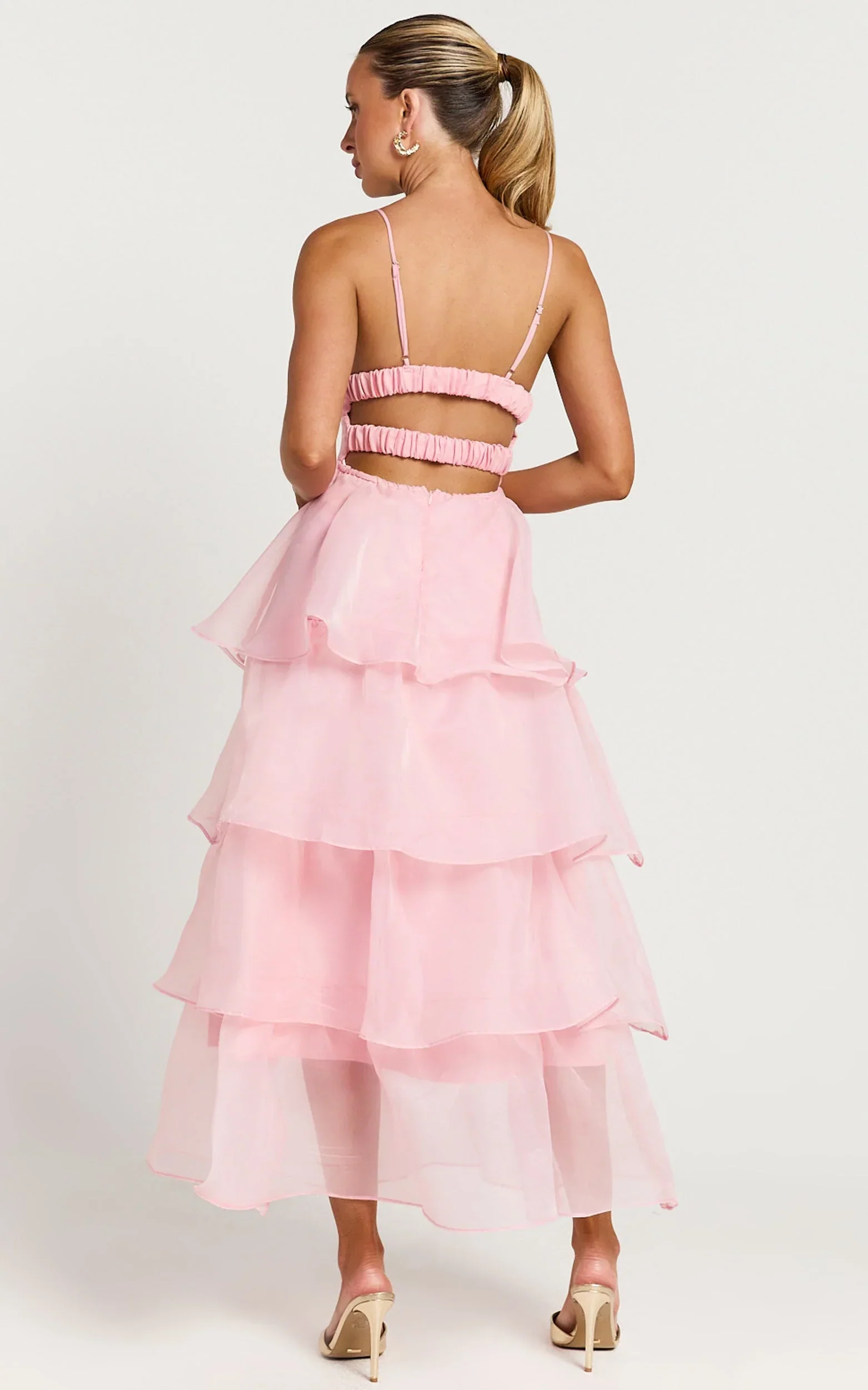 Cindy Midi Dress - Layered Skirt Dress in Soft Pink