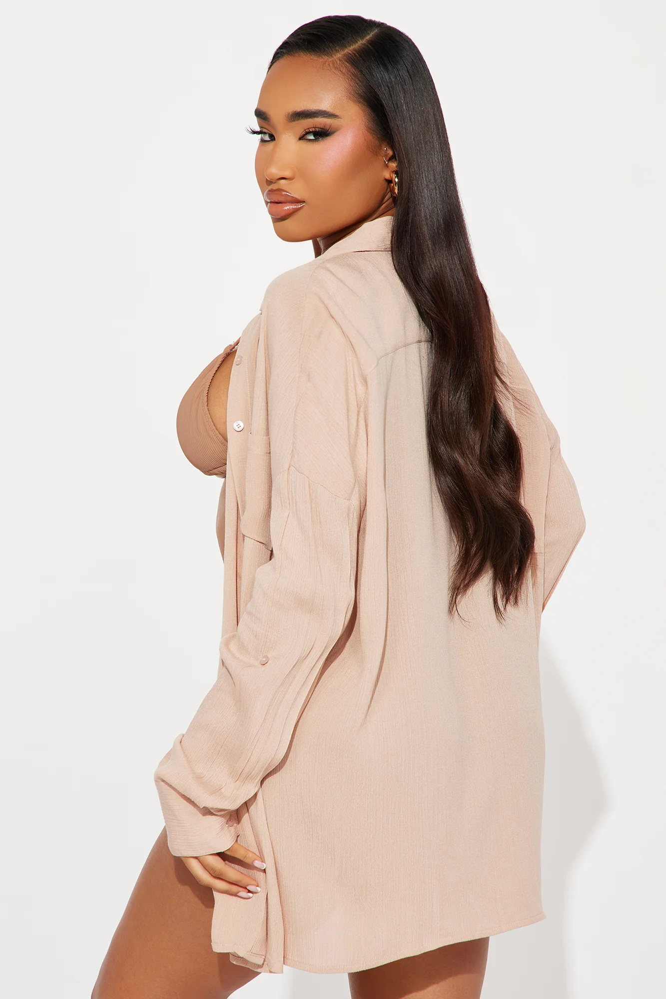 Breezy Nights Linen Pocket Cover Up Shirt - Tan