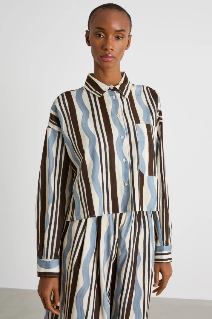 Asymmetric printed shirt - BROWN LIGHT BLUE