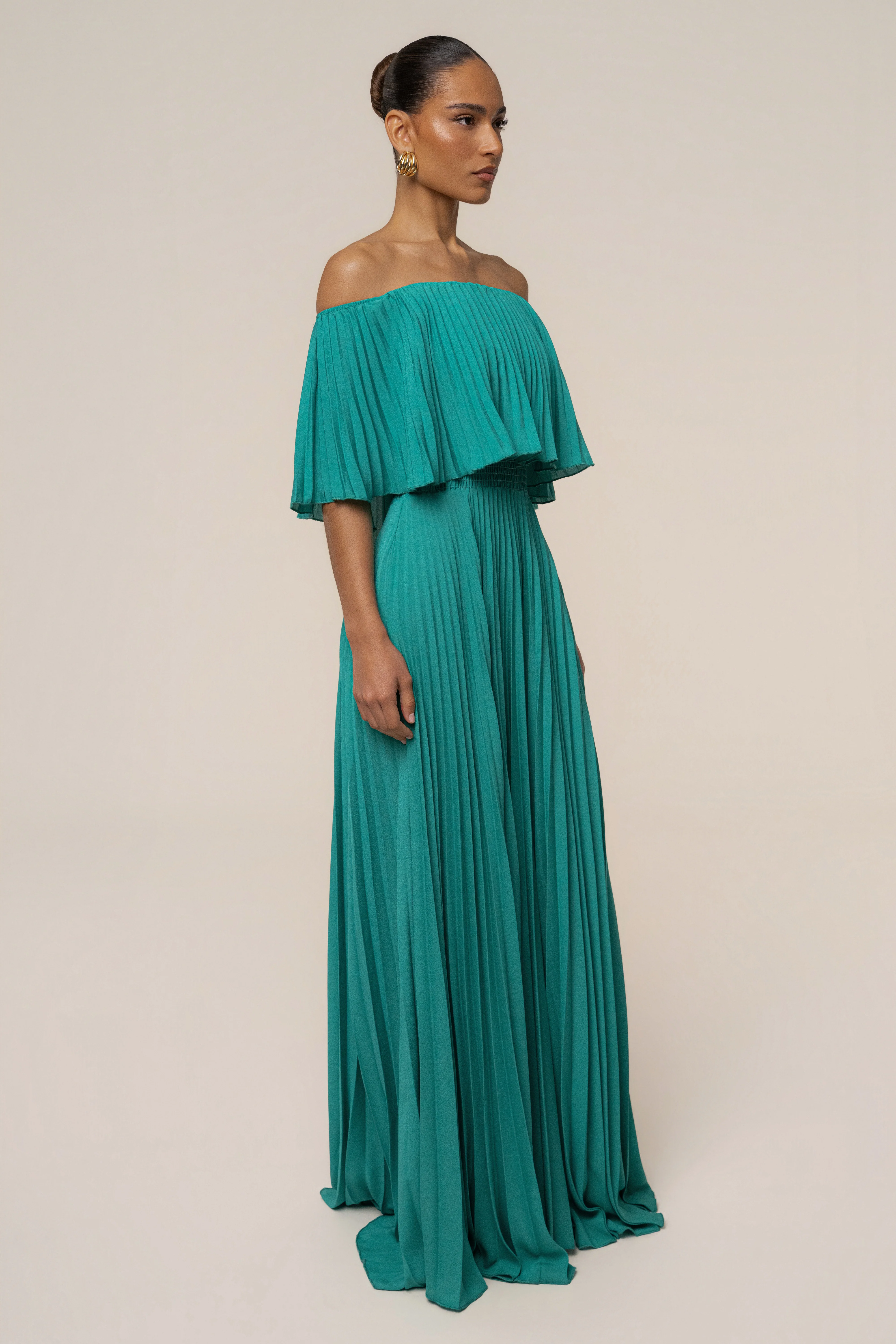 Green Sunshine Pleated Maxi Dress