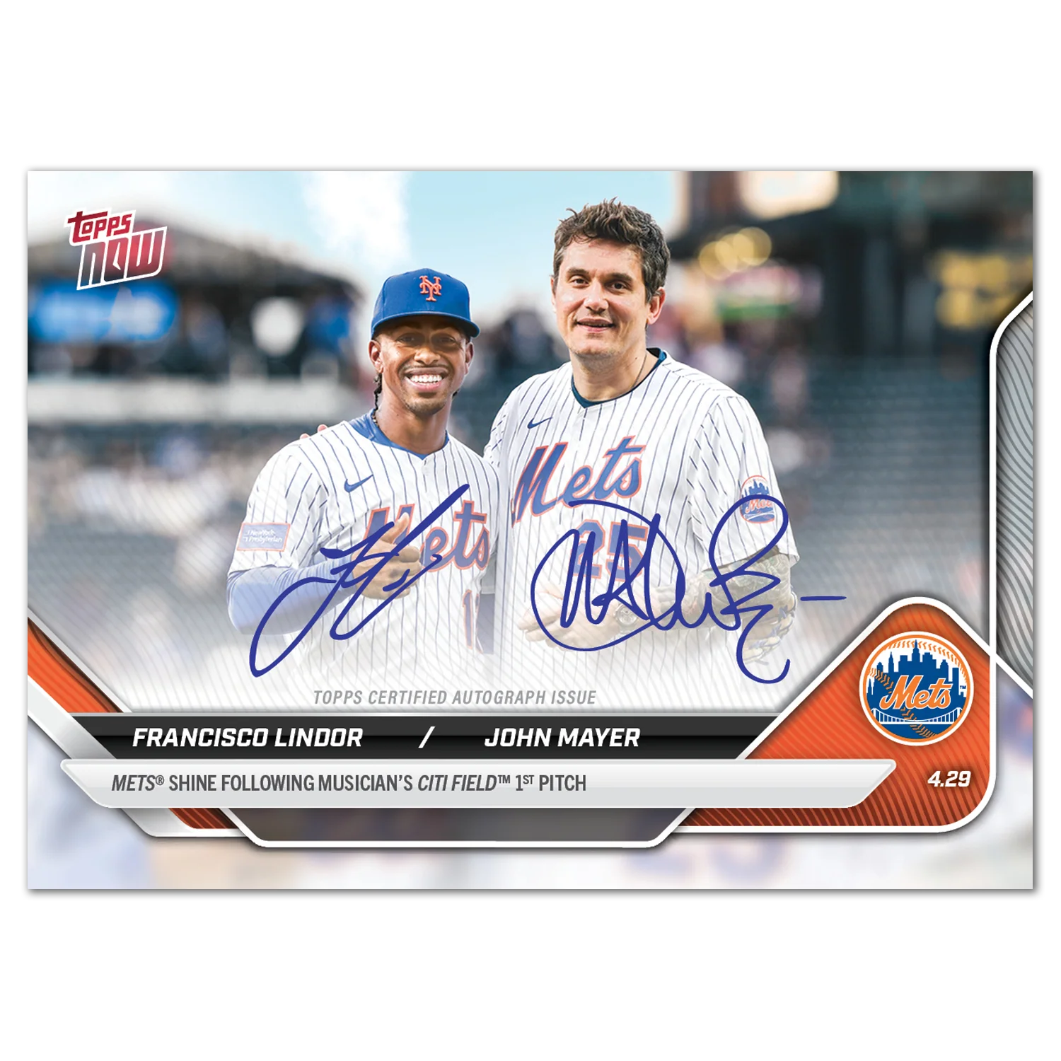 Francisco Lindor/John Mayer - 2025 MLB Topps NOW® - Card FLJM - LOOK FOR DUAL-AUTOS