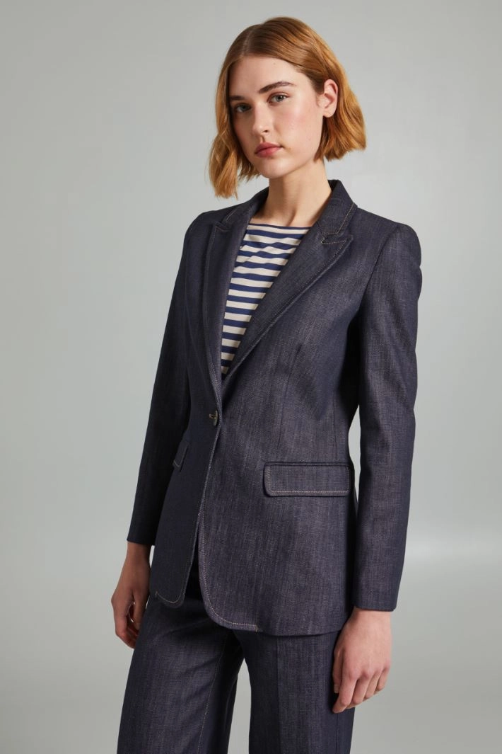 Slim-fit denim-effect blazer - DENIM BLUE