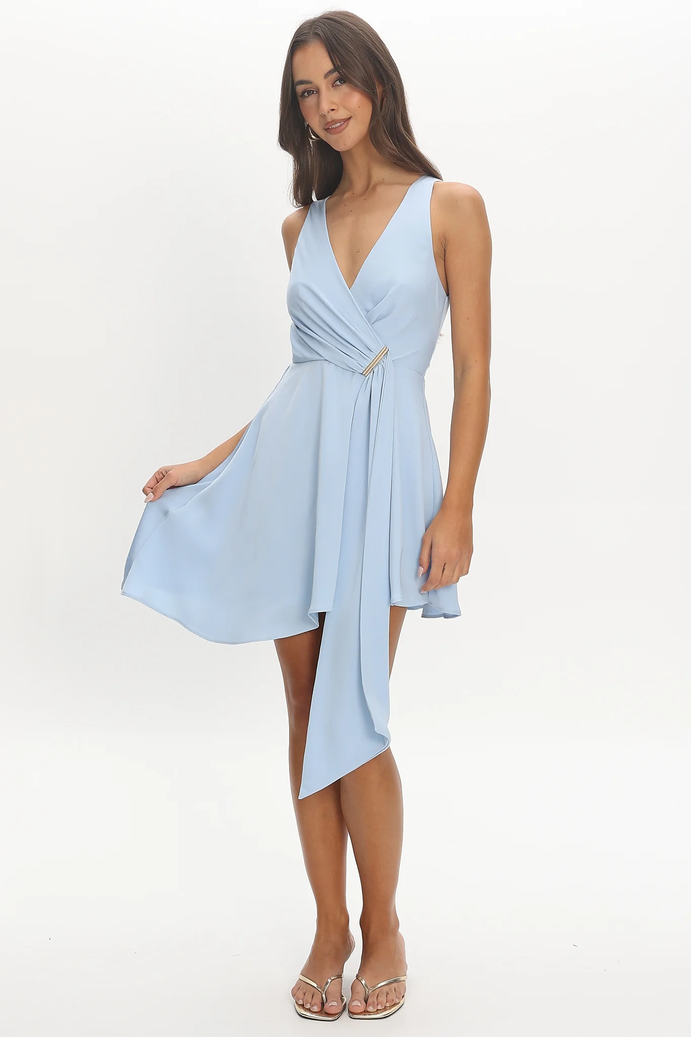 Riviera Nights Wrap Mini Dress Baby Blue