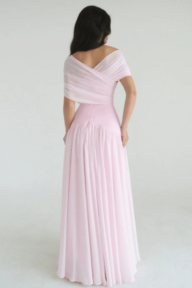 Pink Soft Elegant Cross Maxi Dress