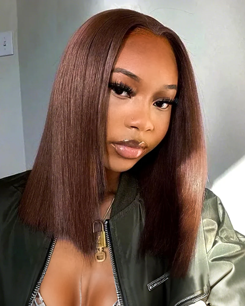 Ophirawig 6x5 invisible knots Glueless Chocolate Brown Straight Bob Wig Pre-cut Lace Beginner Friendly