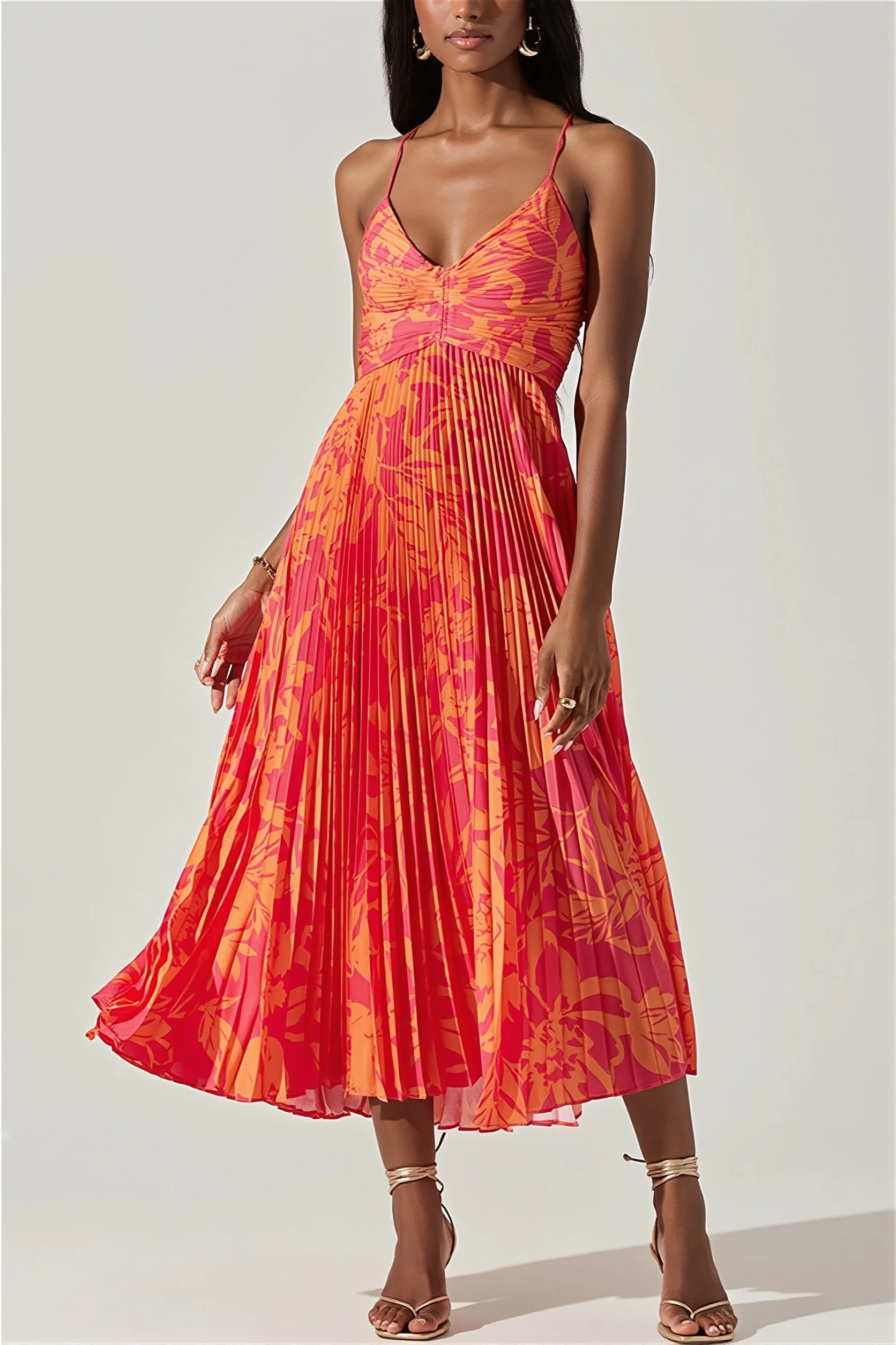 Floral Cami Pleated Print Maxi Dress