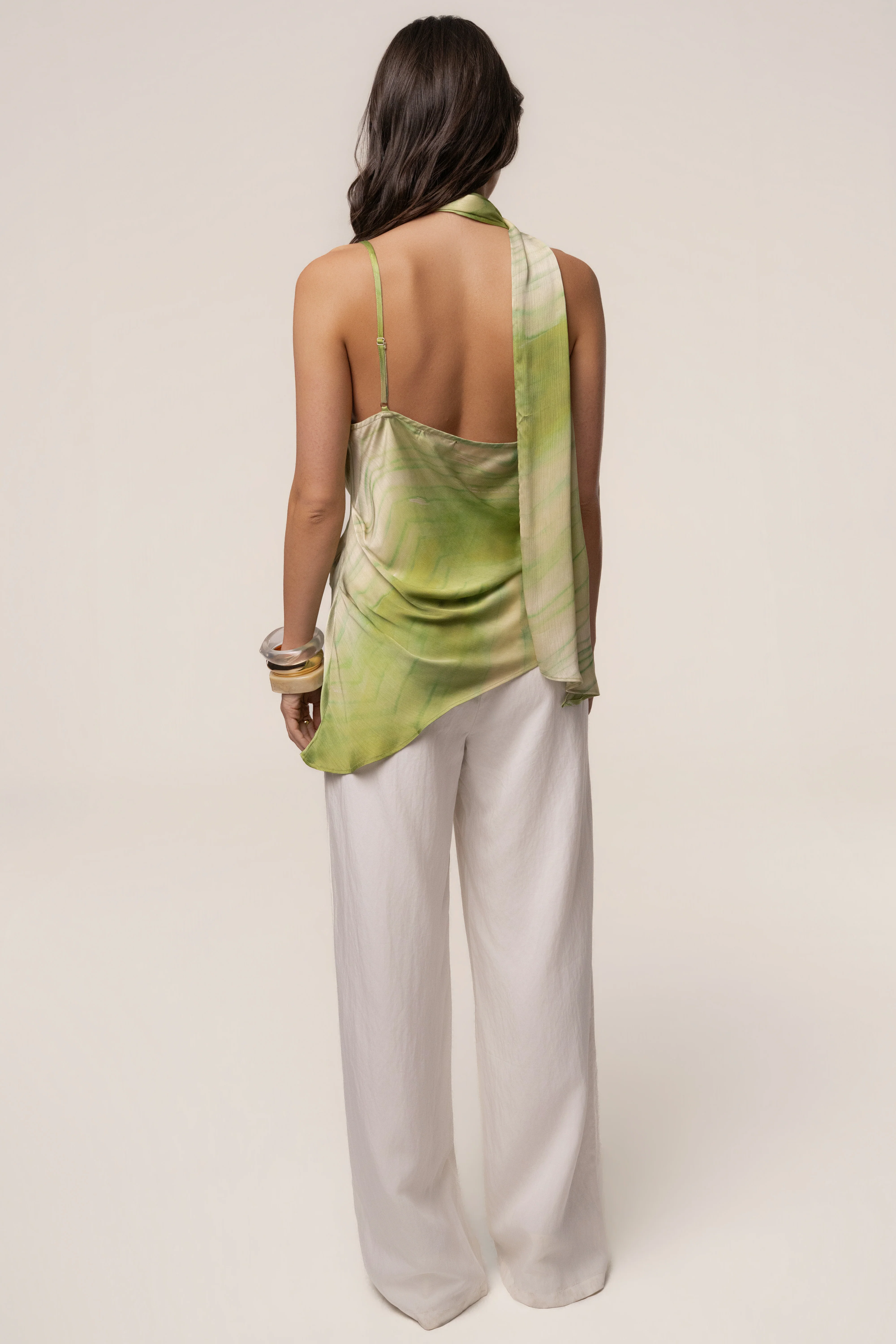 Green Print Selene Asymmetrical Top