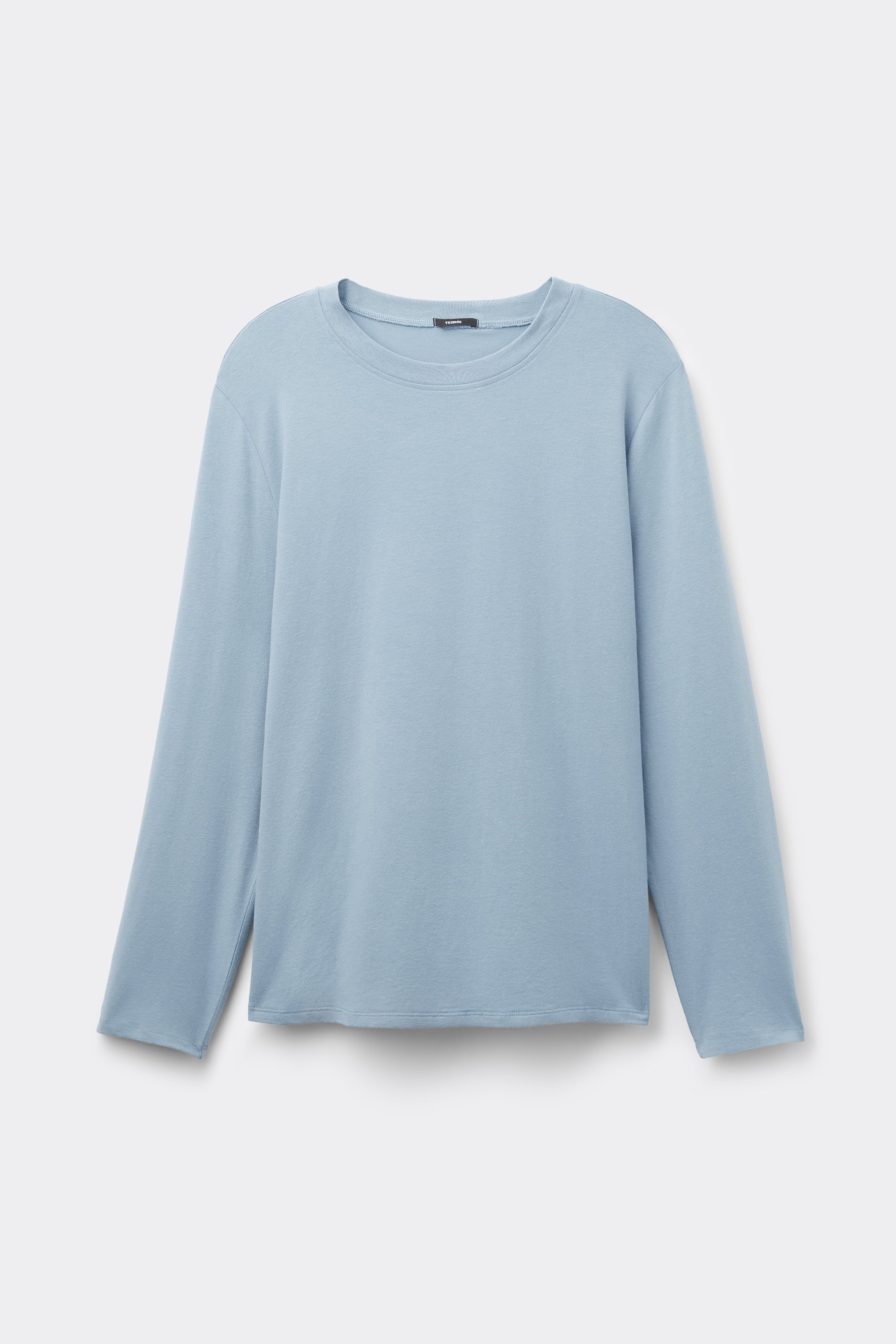 Cotton and Modal Top with Long Sleeves and Rounded Neck
